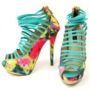 DollHouse Strappy Satin Colorful Tie Dye Zipper Stiletto Platform Heels 6.5